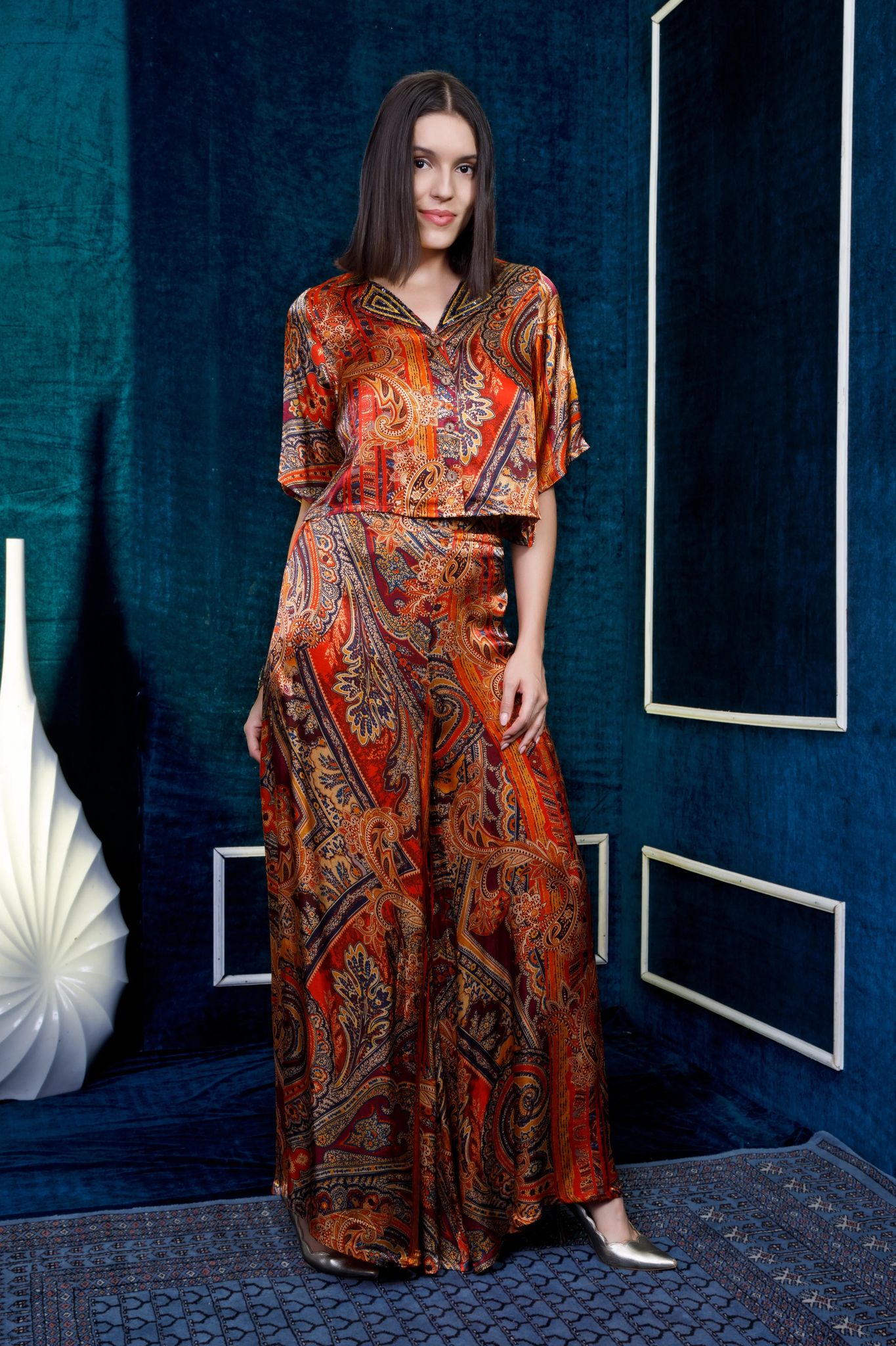 Brown digital print gujji set crop top plazzo-XL