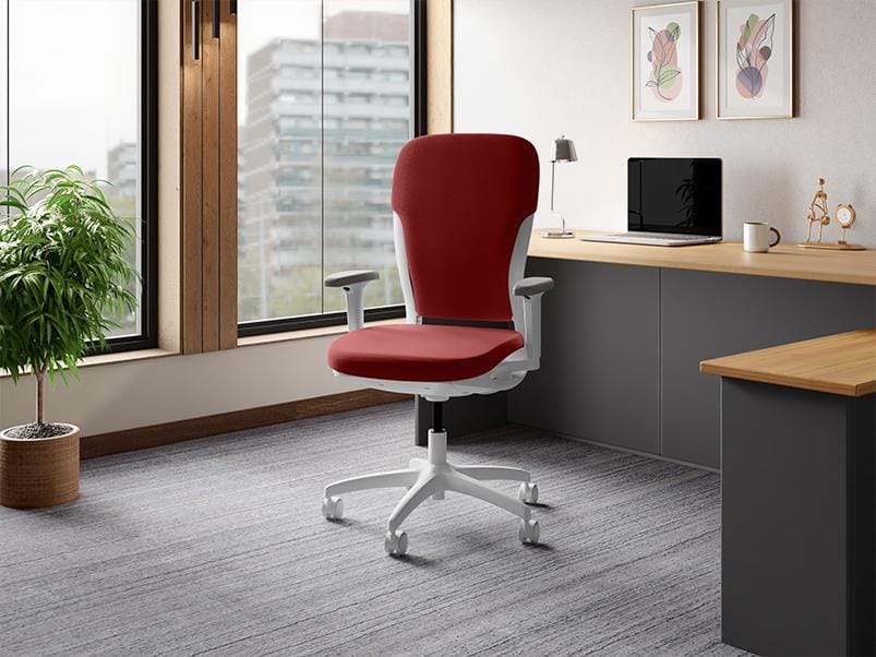 Motion High Back Knitted Fabric Ergonomic Office Chair (Milan Red - White Body) (1-Year Warranty, Adjustable Armrest)