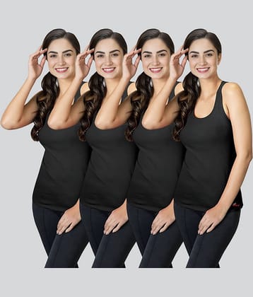 Renox Pack of 4 Cotton Lycra Tank Top ( Black )