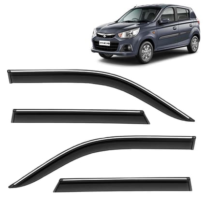 KINGSWAY Accessories Chrome Lining Door Visor Only Compatible with Maruti Suzuki Alto K10 (Year 2014 to 2022), Premium Chromeline Unbreakable Car Rain Guard Side Rear Wind Deflectors, Pack of 4 KINGSWAY Accessories Chrome Lining Door Visor Only Compatibl
