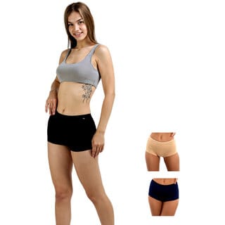 AshleyandAlvis Micro Modal, Anti Bacterial, Skinny Soft, Premium Boysleg Women Boy Short Black, Dark Blue, Beige Panty  (Pack Of 3)