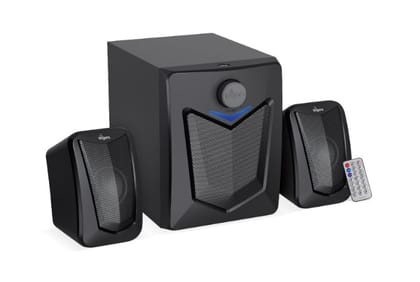 FINGERS Eleganx 2.1 Multimedia Speaker (Wood Encased Subwoofer | 15W Powerful Bass | Bluetooth, AUX, FM Radio, USB | Remote Control Bundled) ? Classic Black