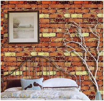 Eurotex Brick Design Wallpaper 17.71 X 118 Self-Adhesive Removable Peel and Stick Decorative Wall Covering (PVC, Size 45cm X 3Mtr Roll 14.5 Sqft, Light Orange Color)