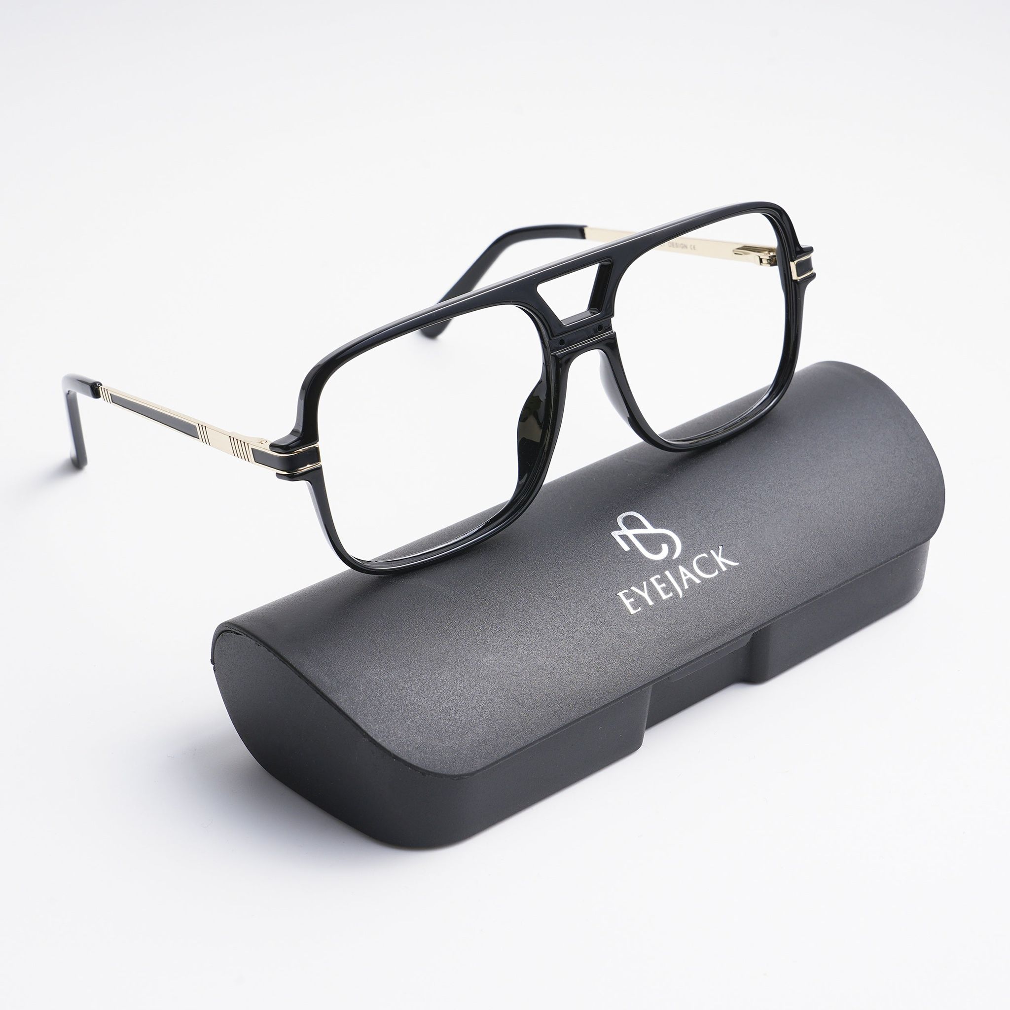 EyeJack Titex Shine Black & Golden Wayfarer Eyeglasses for Men & Women (18909CL327-C3)