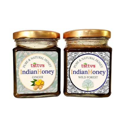 IndianHoney Wild Forest Honey & Warming & Anti-Inflammatory Ginger Infused Honey Combo Pack (230gm & 230gm) IndianHoney Wild Forest Honey & Warming & Anti-Inflammatory Ginger Infused Honey Combo Pack (230gm & 230gm)