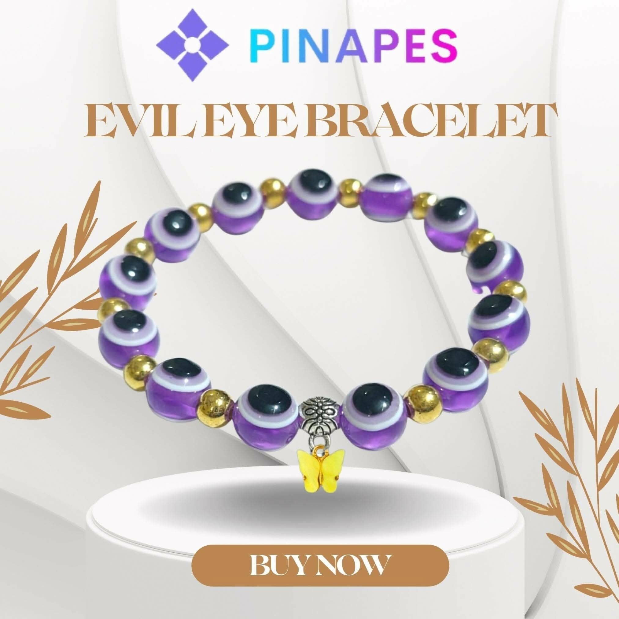 Pinapes Yellow Butterfly Beads and Evil Eye Charm Bracelet A Must-Have for Fashionable and Superstitious Women - Violet