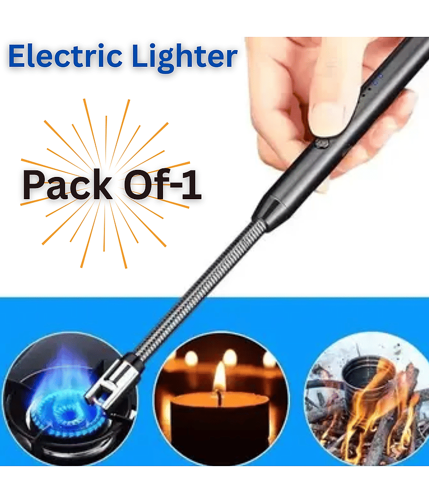Aksmit Pack Of - 1 USB Plasma Rechargeable Electric Gas Lighter for Kitchen, Pooja Room, Candles, BBQ, Multi Purpose - 360 Degree Flexible & Windproof (Multi)