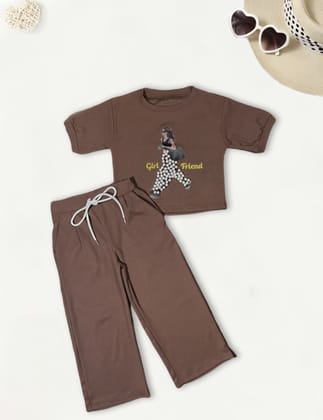 Girl's Brown Pearl Causal Co-Ord  Set [GCS-9659](4-12 Years)-4-5Y (Size - 24) / Ribbed / Brown