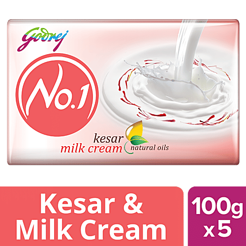 Godrej No.1 Kesar & Milk Cream Bathing Soap, 100 g (Pack of 5)