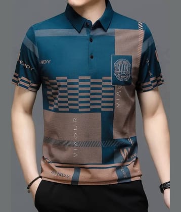 TAZO Men Cotton Blend Regular Fit Printed Polo T Shirt ( Teal )