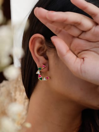 Stella Red & Green Kundan Studs-Purple