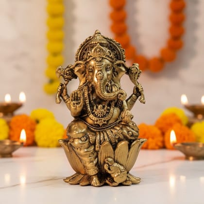Brass Ganesh Ji Statue – Religious Brass Ganesha Home Decor, Height : 4.5 Inch (BSMAS1824 G)