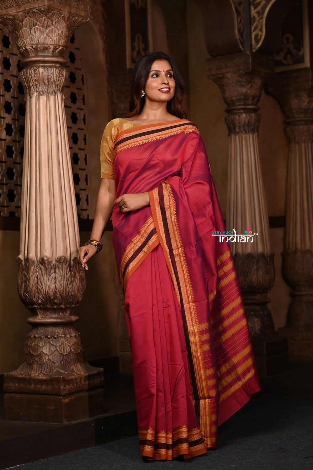 Parampara ~ Pure Cotton Saree in Regal Red with Exclusive Zari Border & Pallu