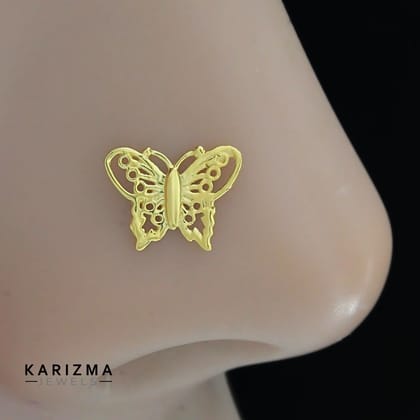 18K Real Gold Cute Butterfly Wing women Nose stud cum Earring Gold Screw Back-Nose Stud