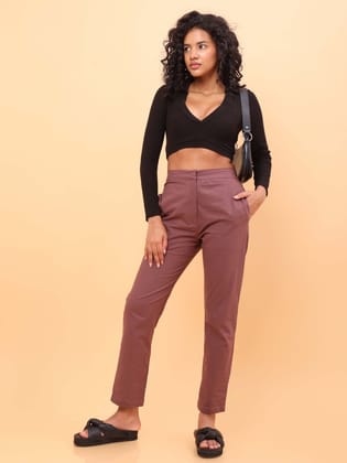 Brown Straight Cotton Pants-XS
