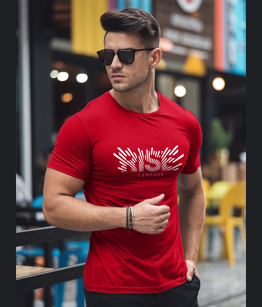 Leotude Men Cotton Blend Regular Fit Printed T-Shirt ( Red )