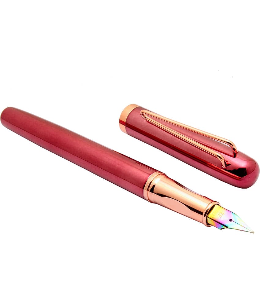 Srpc Yiren 3725 Metallic Red With Rose Gold Trims Fountain Pen Rainbow Colored Extra Fine Nib