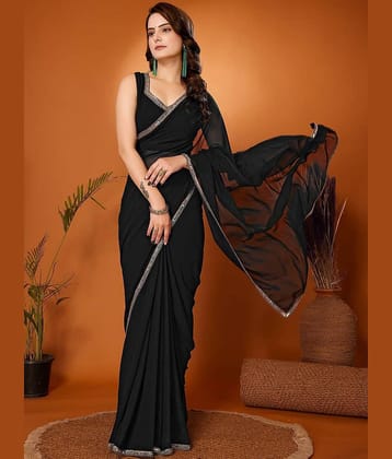 Designer Merge Georgette Solid Saree With Unstitched Blouse Piece ( Black )