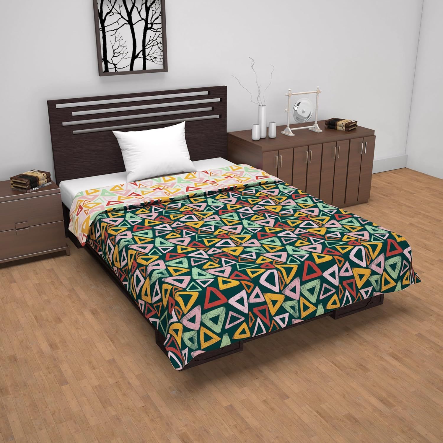 Midnight Multicolor Geometric Pattern Dohar For Single Bed – 120 GSM Microfiber-Single / Midnight Multicolor / HRNT3009
