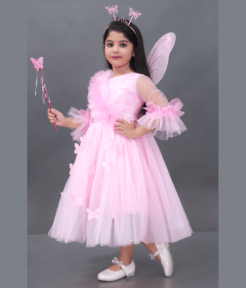 DS DRESSES Net Frock For Girls ( Pack of 1 , Pink )