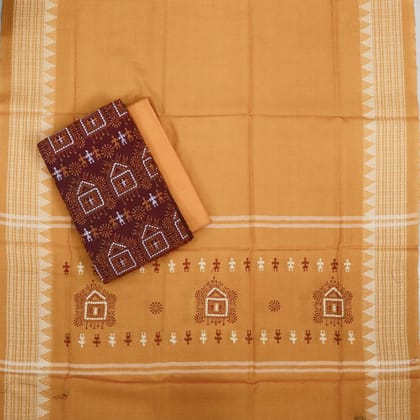 Caput Mortuum Yellow Tribal Design Bomkai Dress Set