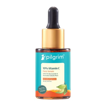 Pilgrim 10% Vitamin C Serum 30ml for Glowing Skin|With 5% Niacinamide, Hyaluronic & Glycolic Acid|Fades Dark Spots, Pigmentation|For All, Oily, Combination, Normal Skin |Beginner Friendly - Men, Women Pilgrim 10% Vitamin C Serum 30ml for Glowing Skin|Wit