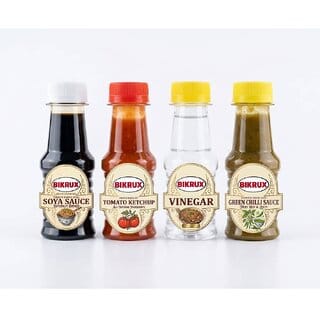 BIKRUX Chinese Sauce  Condiment Combo Pack of 4 (Soya Sauce, Tomato Ketchup, Vinegar, Green Chilli Sauce)