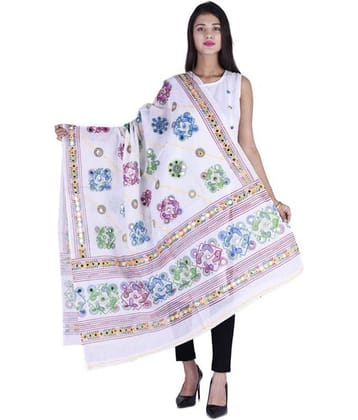 Apratim White Cotton Kutch Embroidered Dupatta