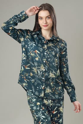 Everlasting Chic: Floral Essence Everyday Shirt-XXS / Peacock Blue / SH00009-DPLZ0257-2.1-NIL-NIL-NIL-NIL-THG02-FS02-NIL-BT02-13-NIL-NIL