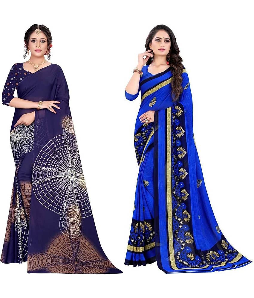 LEELAVATI Georgette Printed Saree With Unstitched Blouse Piece ( Multicolor )