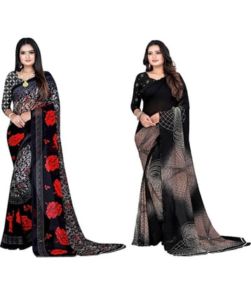 LEELAVATI Georgette Printed Saree With Unstitched Blouse Piece ( Black )