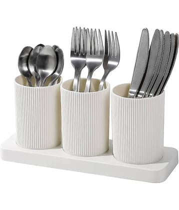 Plastic 3 Plastic Self Draining Tableware Storage Box - Spoon, Knife, Fork, Chopstick, Cutlery Holder, Organizer Stand for Kitchen, Dining Table Set Of 1