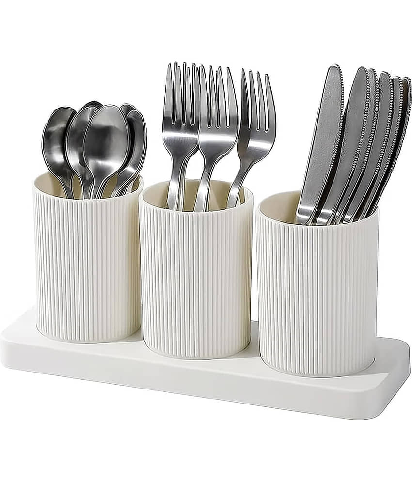 Plastic 3 Plastic Self Draining Tableware Storage Box - Spoon, Knife, Fork, Chopstick, Cutlery Holder, Organizer Stand for Kitchen, Dining Table Set Of 1