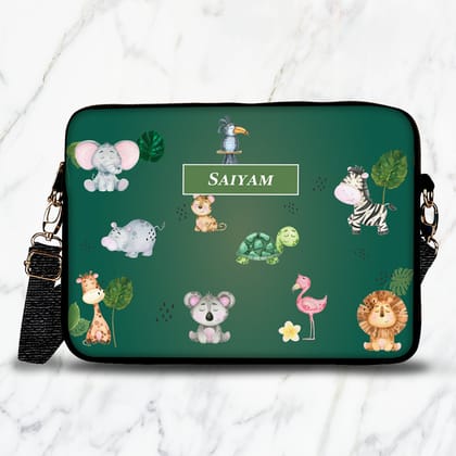 Jungle Friends Kids Laptop Bag-Green Gradient / 15.5"
