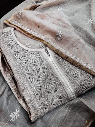 Tulip Handcrafted Semi-Stitched Kota Doria Suit with Dupatta � Lightweight Embroidered Ethnic Wear Fabric Set