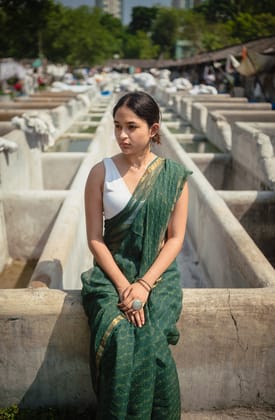 Natural dyed Dabu sarees - Malhar - Harila