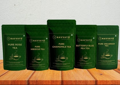 Caffeine Free Tea Combo - Pack of 5 - 25 gm Each-125 Gms - 60 Cups