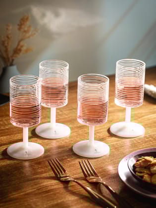 String Liner Wine Glass with White Stem-Set Of 4