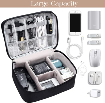 Electronics Accessories Organizer/Travel Gadget Bag For Cables, Plug And More (Black)-Black