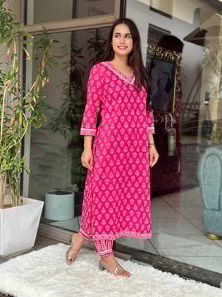 Pink Dhoti Style Kurta Set-S / Cotton / Dhoti Style