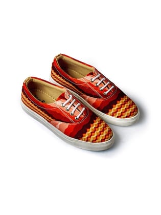 Women Red Woven Design Sneakers