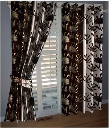 Panipat Textile Hub Floral Semi-Transparent Eyelet Door Curtain 7 ft Pack of 2 -Brown