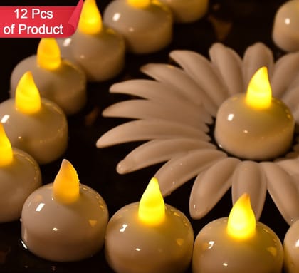 Set of 12 Flameless Floating Candles Battery Operated Tea Lights Tealight Candle - Decorative, Wedding.( Diya , Divo , Diva , Deepak , Jyoti ,)