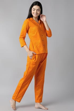 Orange Pure Cotton Solid Night Suit VNWK1013
