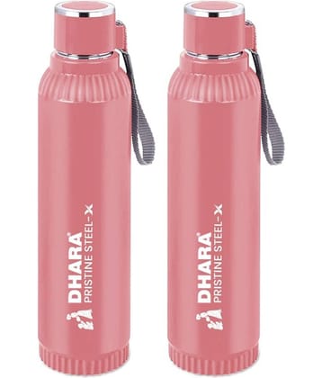 Dhara Stainless Steel Quench Peach Stainless Steel Water Bottle 700 mL ( Set of 2 )