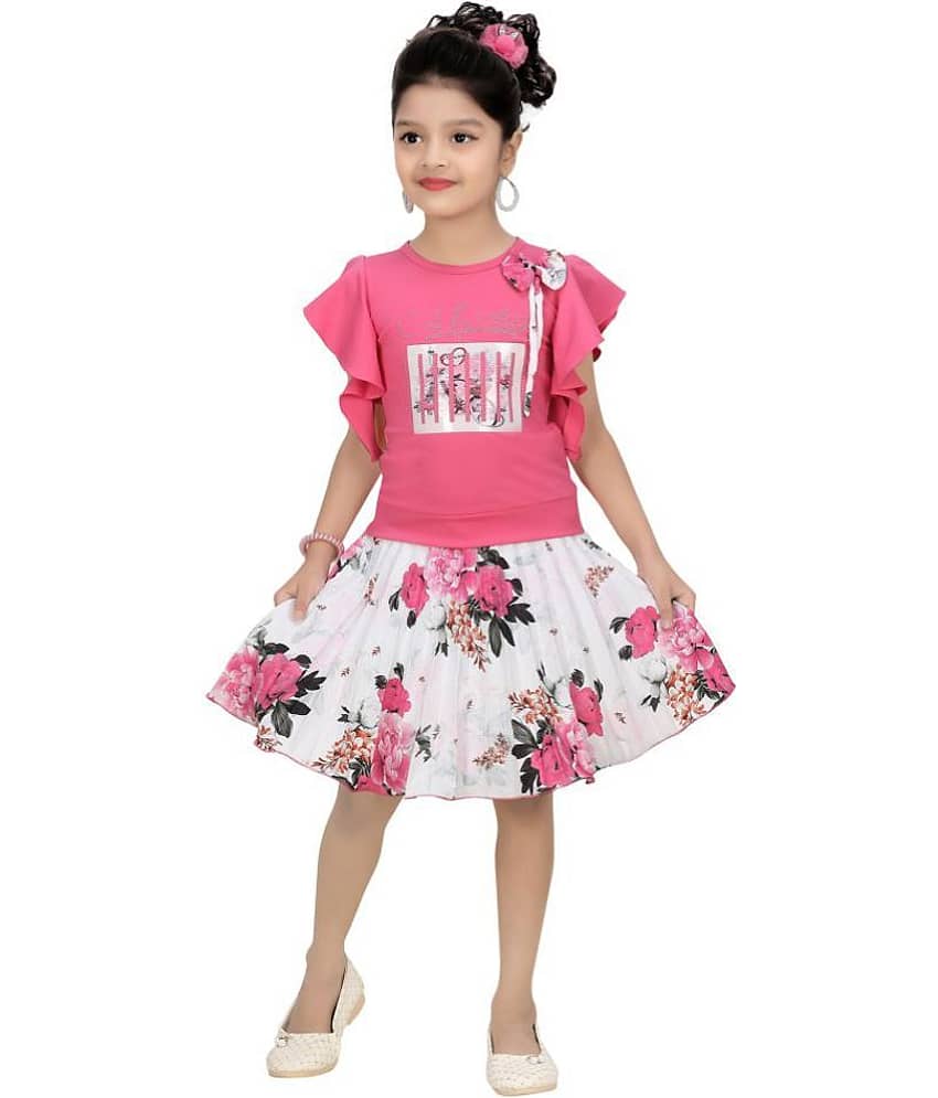 Arshia Fashions Pack of 1 Girls Cotton Blend Top With Skirt ( Pink )