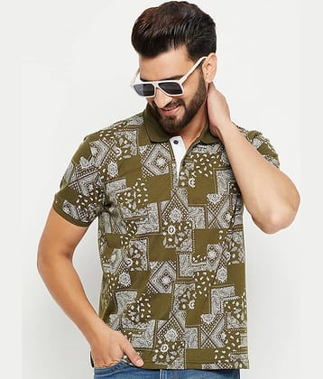 XFOX Pack of 1 Cotton Blend Regular Fit Printed Half Sleeves Men's Polo T Shirt ( Olive )