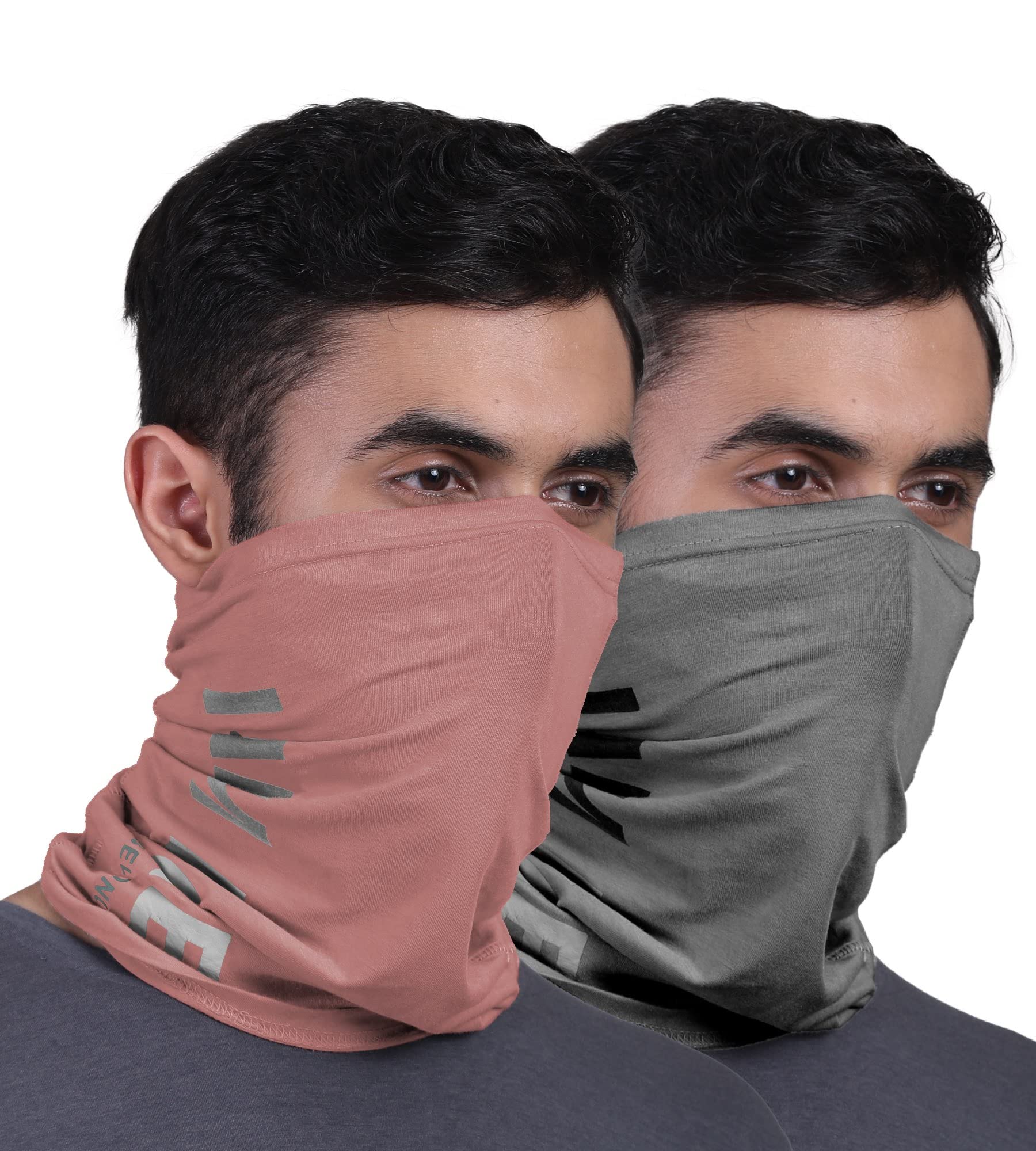 FREECULTR Unisex Bamboo Bandana, Anti Microbial Super Soft & Comfort Fit, Breathable Multipurpose Headband, Face Mask for Dust Protection and Sun - Printed Pack of 2-Charcoal,Cuban Peach