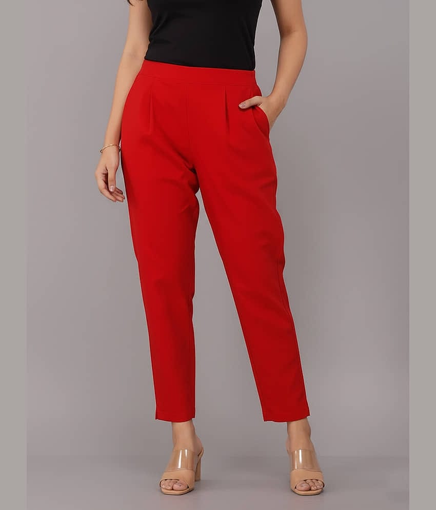 QuaClo Women Cotton Blend Formal Trousers ( Red )