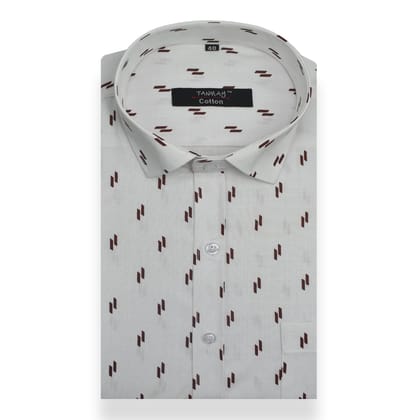 White Brown Double Rectangle Printed Cotton Shirt For Men's-M (38 Inch) (98 CM) / Full